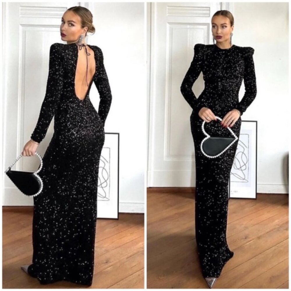 Zara Sequin Dress with Shoulder Pads ZW Collection